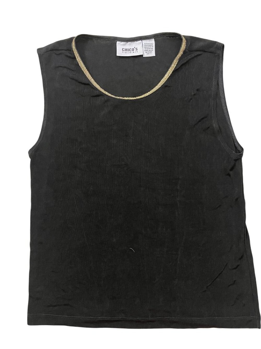Chico's Y2K Top Womens 1 Black Gold Trim Classic Elegant Glam Chic Evening